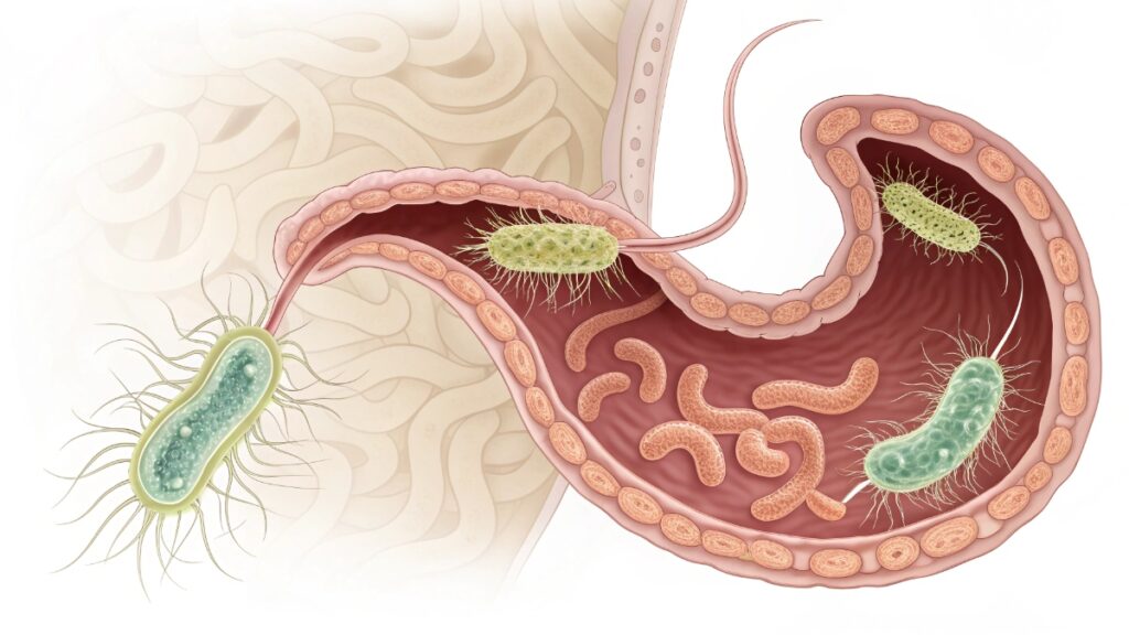 جرثومة المعدة داخل بطانة المعدة وتأثيرها على الجهاز الهضمي