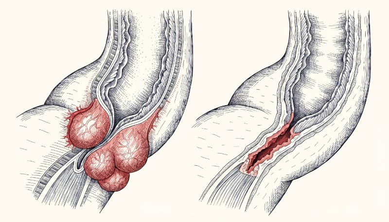 مقارنة بين البواسير والشرخ الشرجي