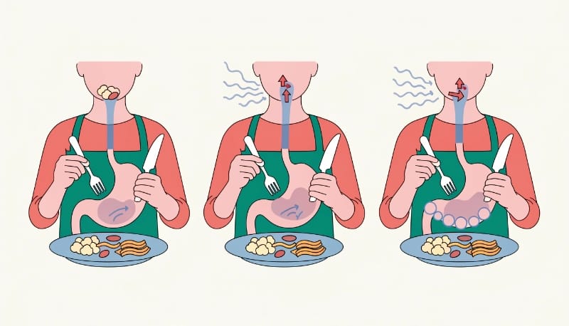 تناول الطعام بسرعة ودخول الهواء إلى المعدة