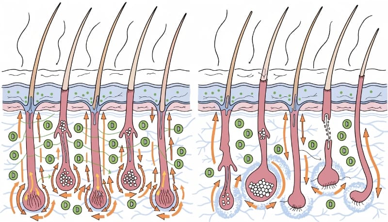 تأثير نقص فيتامين د على دورة نمو الشعر